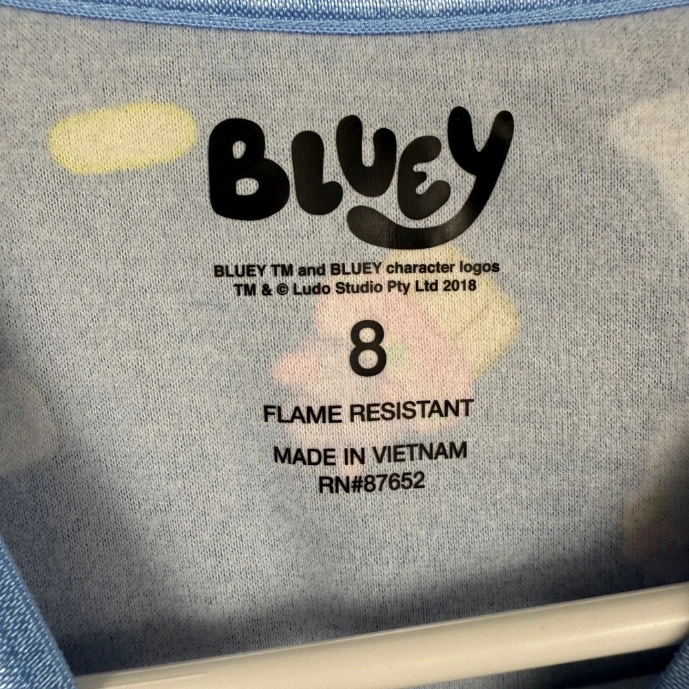 Bluey Girl Cupcake Party Long Sleeve Flame Resistant Nightgown Pajama Size 8 NWT